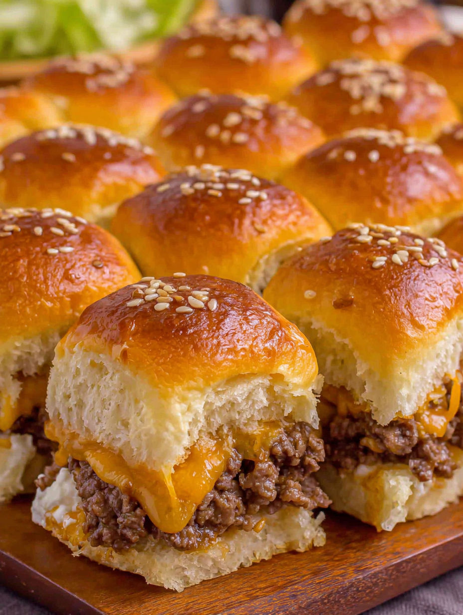 A plate of mini burgers with sesame seeds on top.