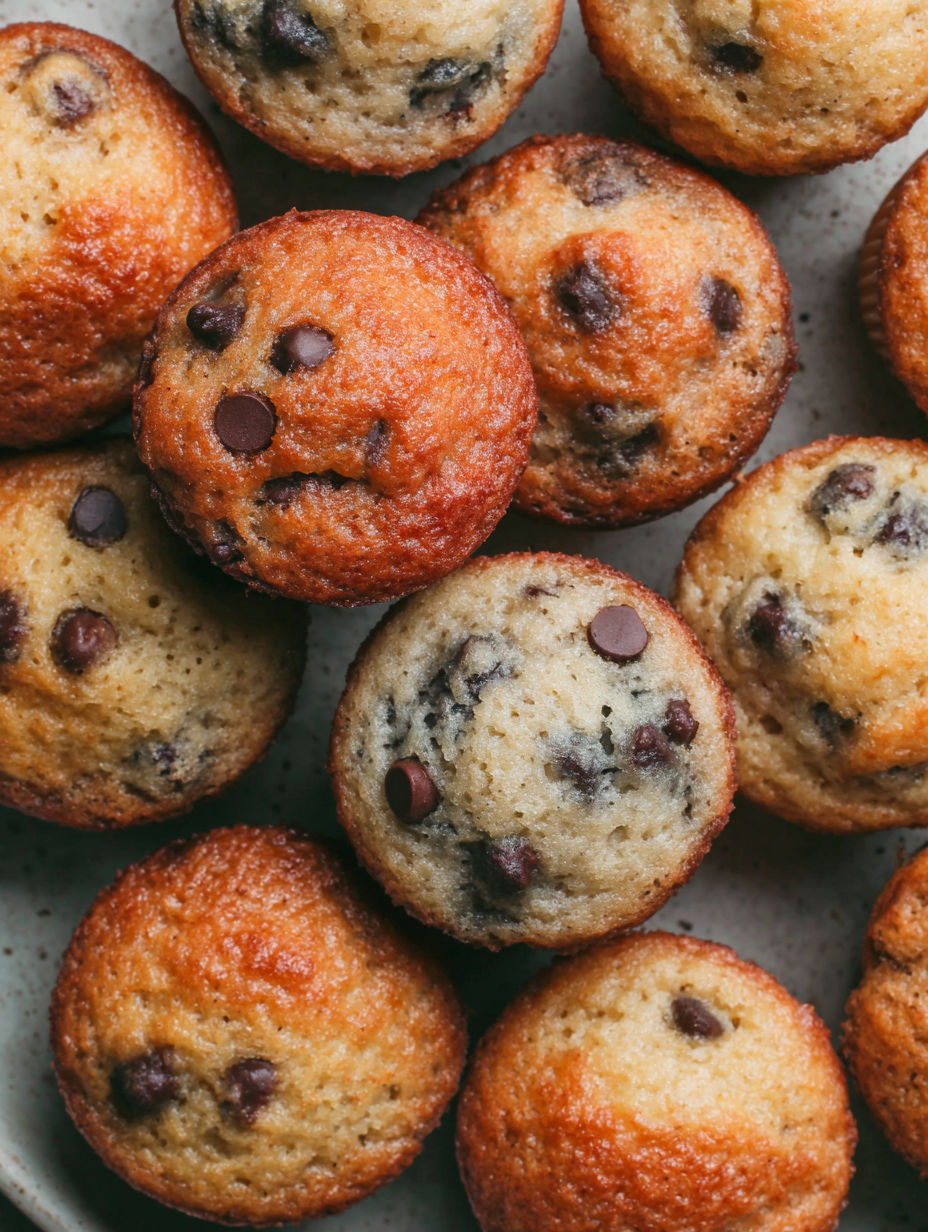 A collection of mini muffins with chocolate chips.