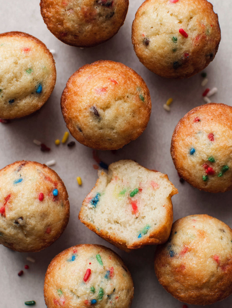 A tray of colorful mini muffins.