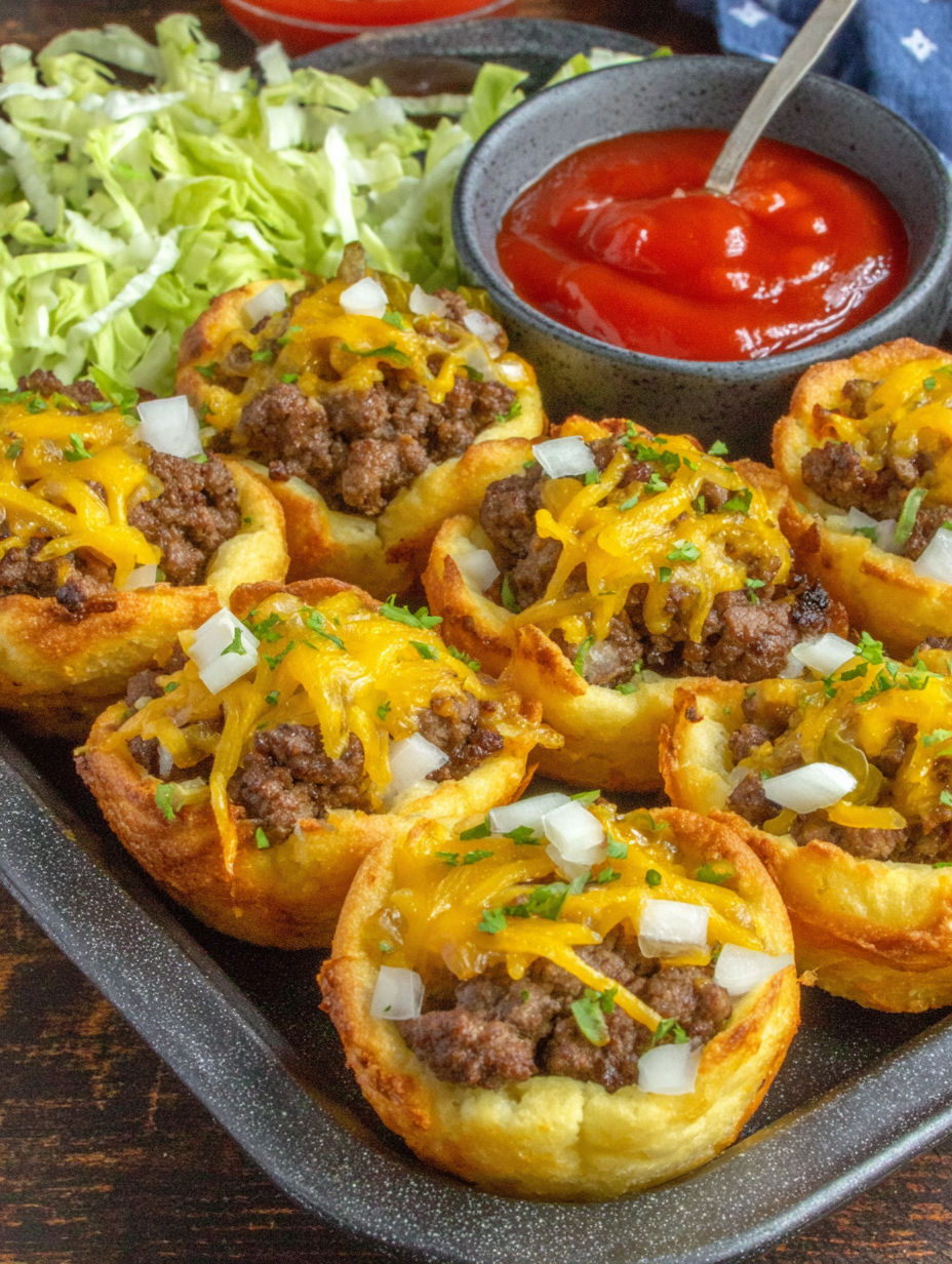 A plate of food with a bowl of ketchup and onions.