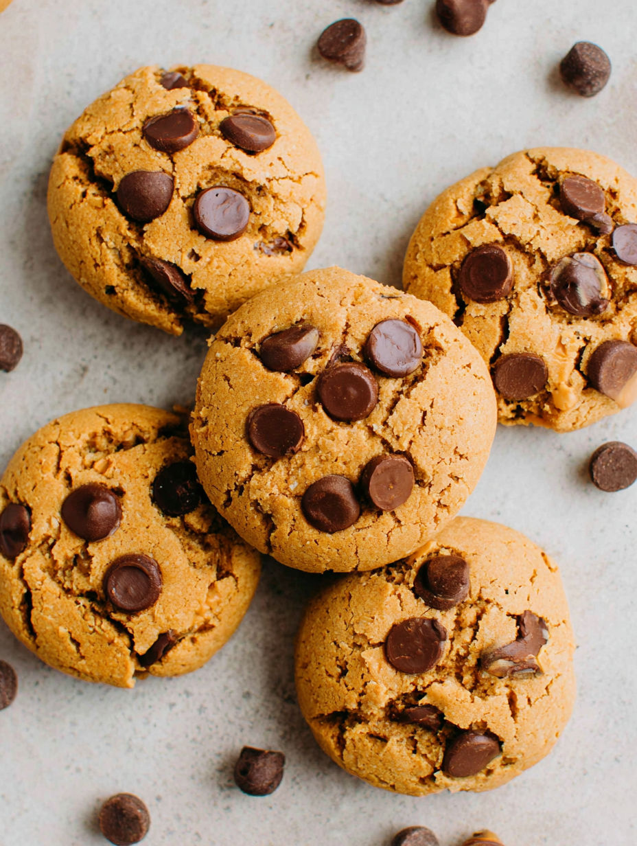 Chocolate chip cookies on a table.