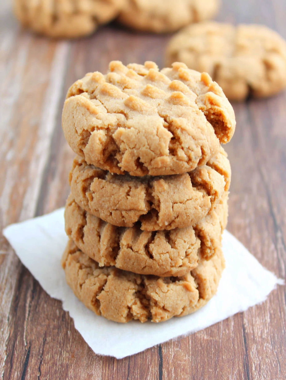 A stack of gluten free peanut butter cookies.