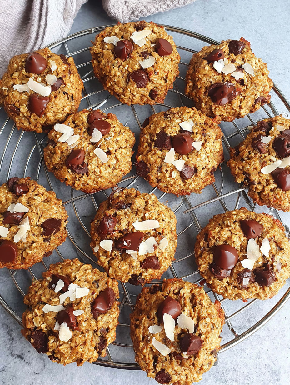 A tray of gluten-free oatmeal chocolate chip cookies.