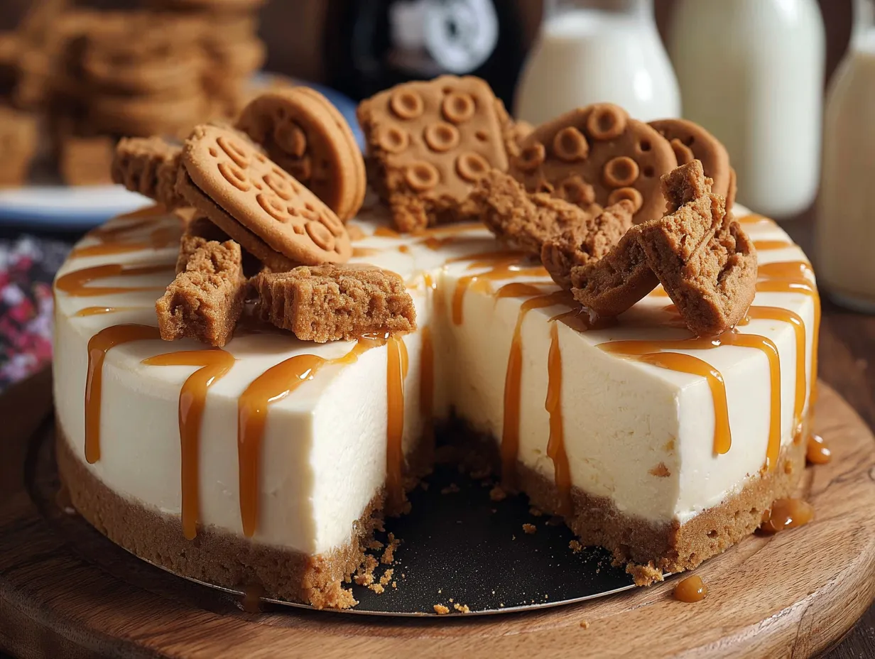 A slice of cake with caramel sauce on top.