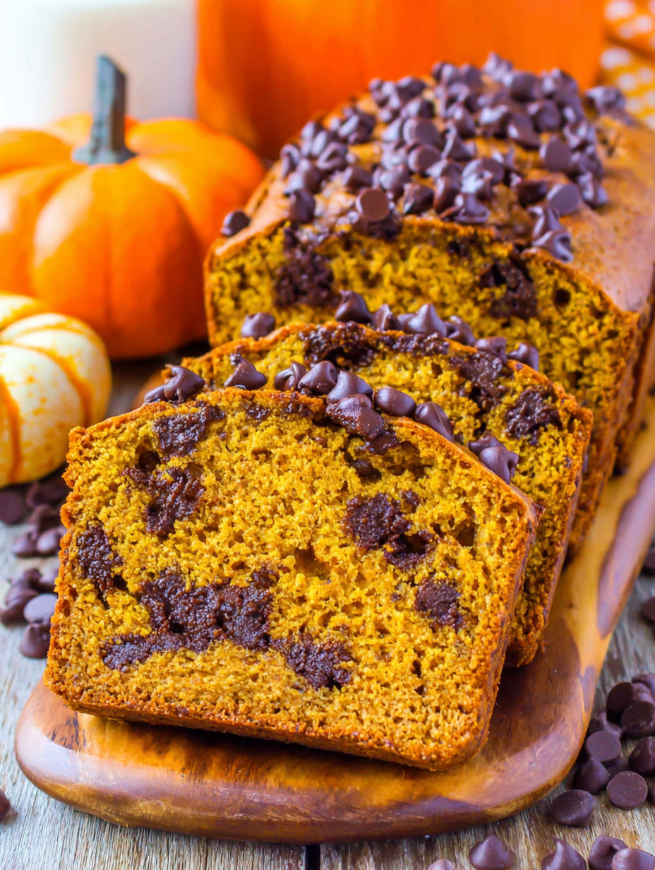 A slice of pumpkin bread with chocolate chips.
