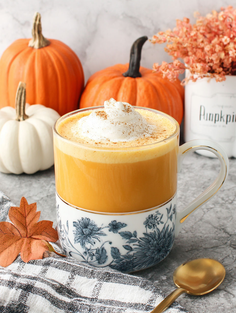 A cup of pumpkin spice milk with whipped cream on top.
