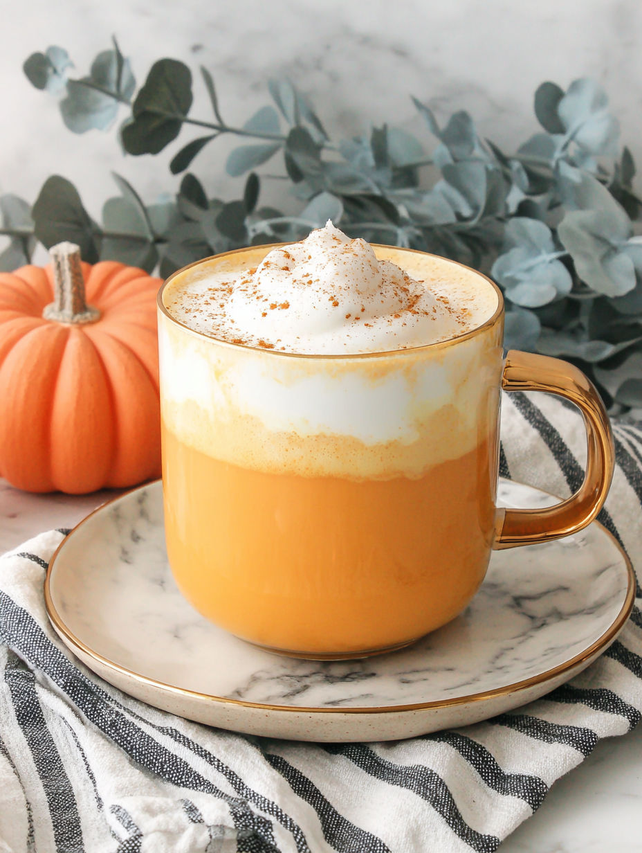 A cup of pumpkin spice milk with whipped cream on top.