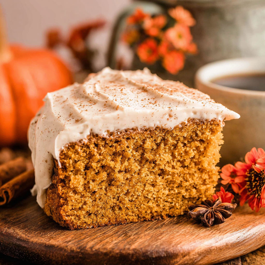 A slice of pumpkin spice latte cake.