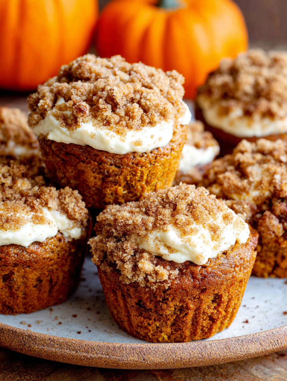 A plate of pumpkin cream cheese muffins.