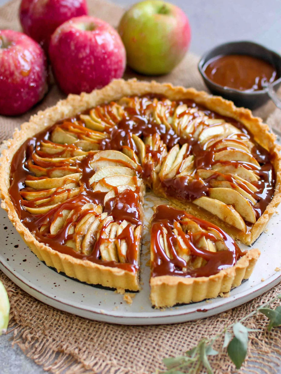 A slice of caramel apple tart.