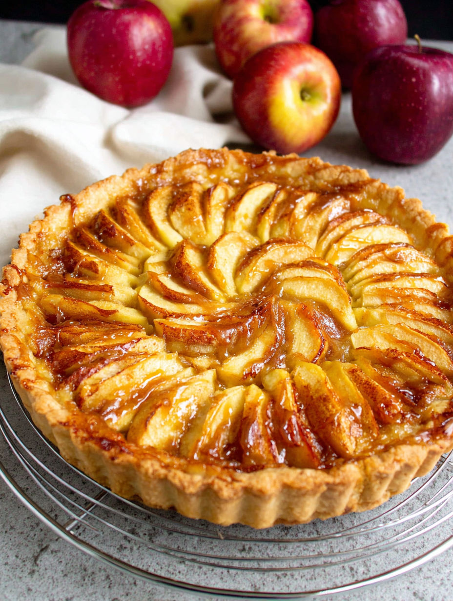 A slice of a caramel apple tart.