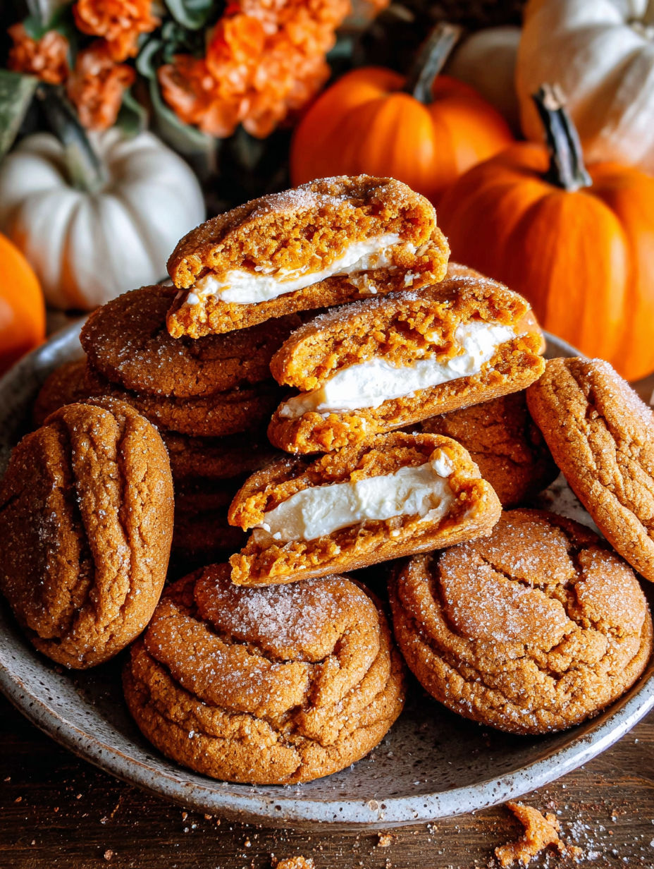 A plate of cookies with white frosting and orange filling.