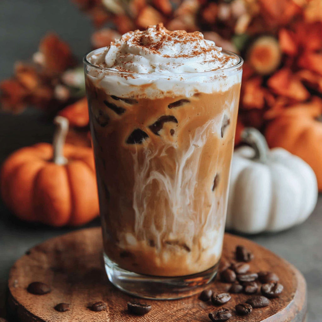 A glass of Starbucks copycat iced pumpkin spice latte.