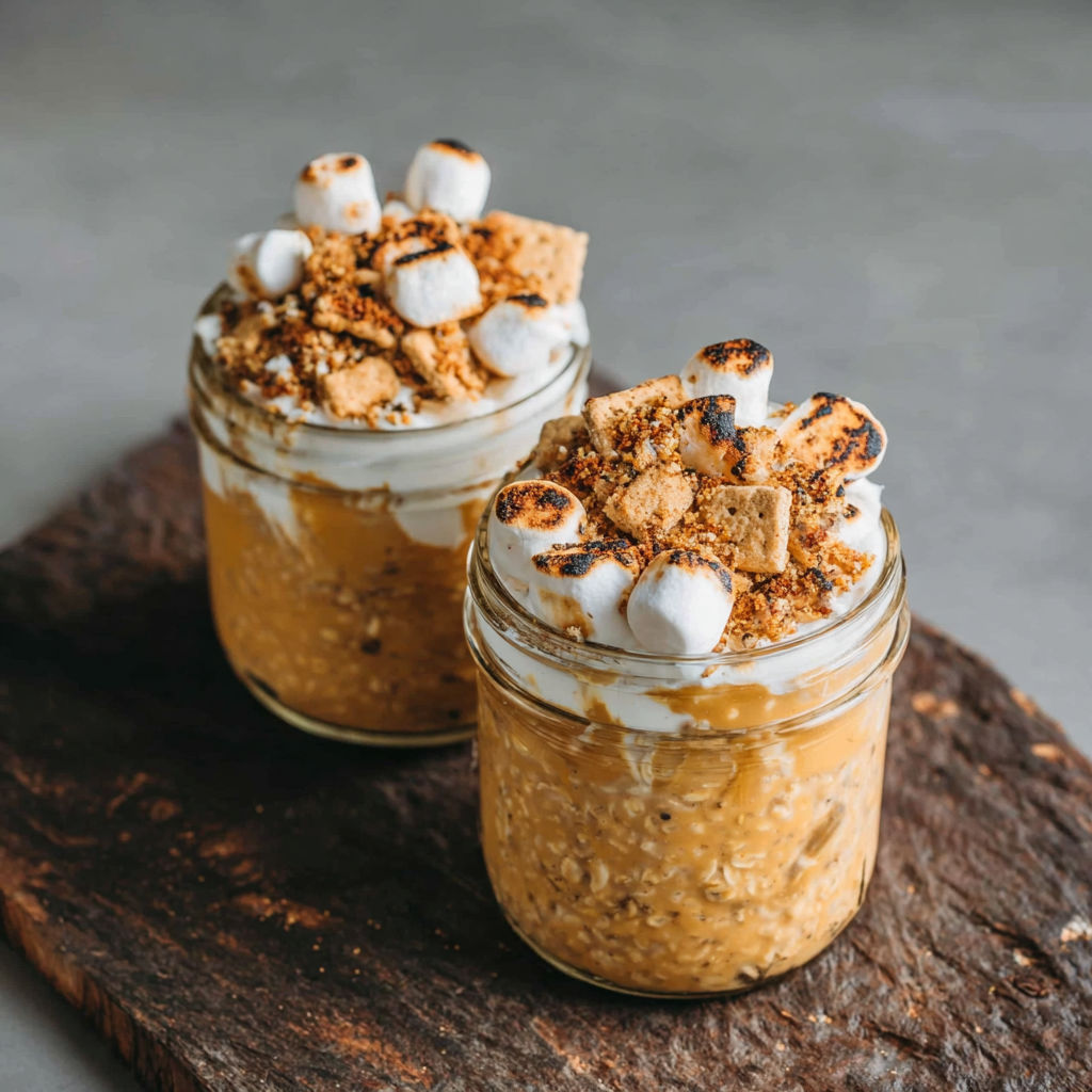 Two jars of Toasted Marshmallow Pumpkin Overnight Oats.