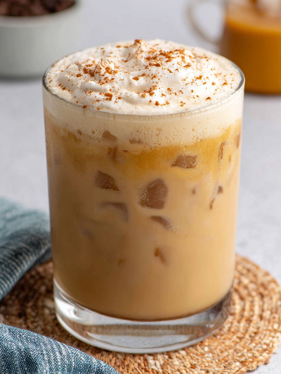 A glass of coffee with whipped cream and cinnamon.