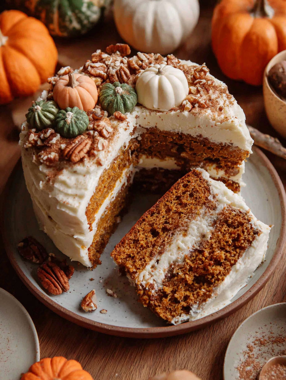 A slice of vegan pumpkin spice cake.