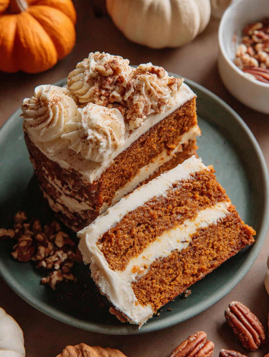 A slice of vegan pumpkin spice cake.