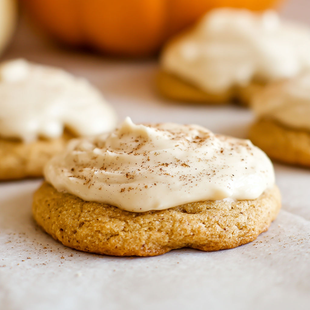 Pumpkin spice sugar cookies with cream cheese frosting.