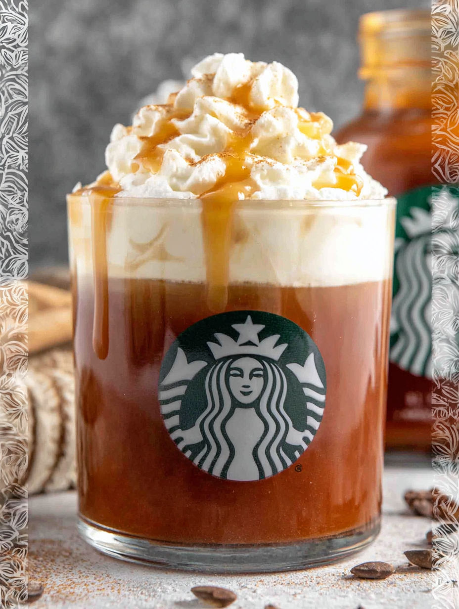 A glass of Starbucks Pumpkin Spice Latte.