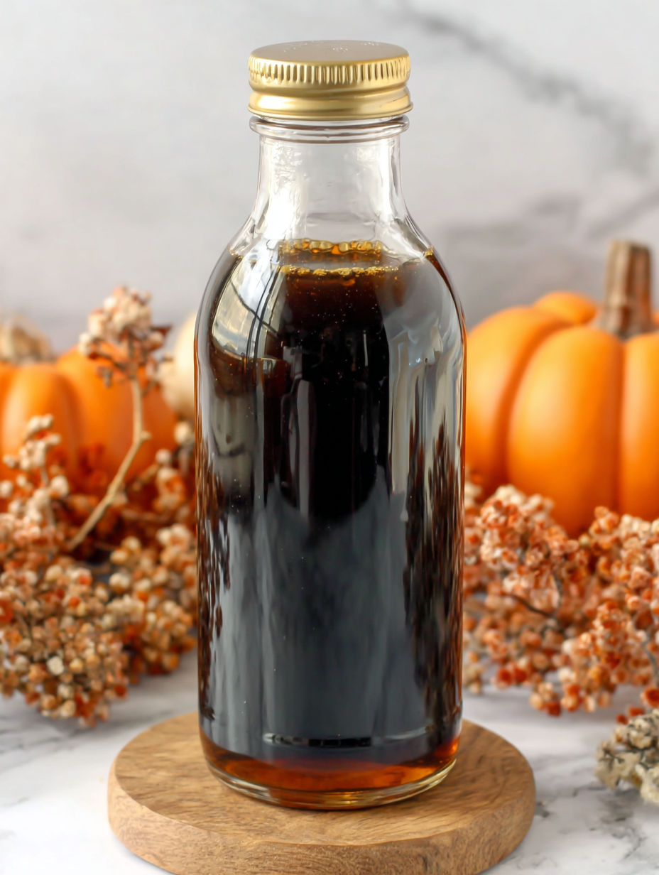 A bottle of Starbucks Pumpkin Spice Coffee Syrup.