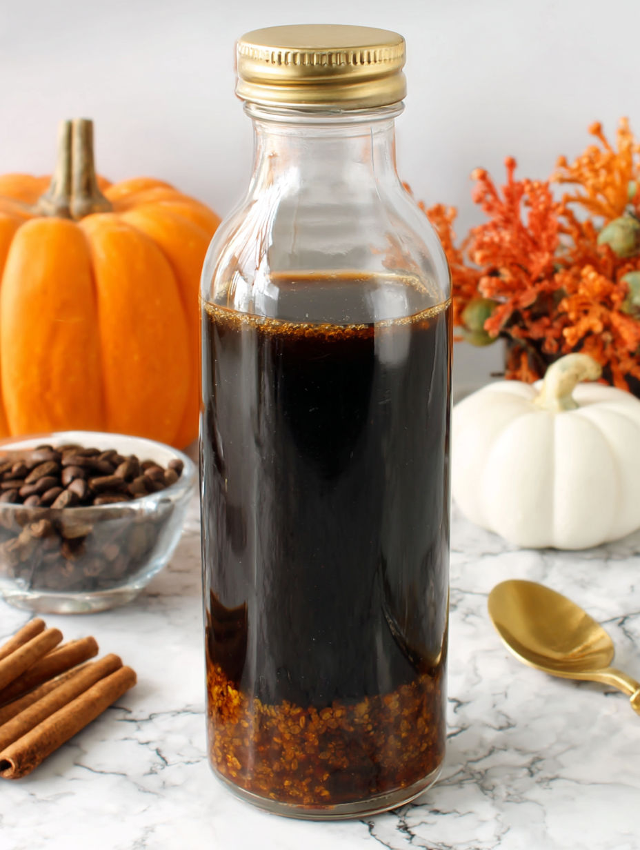 A bottle of Starbucks Pumpkin Spice Coffee Syrup.
