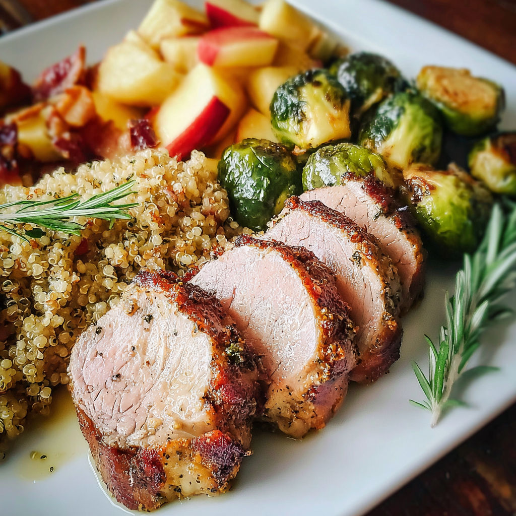A plate of food with meat, vegetables and fruit.