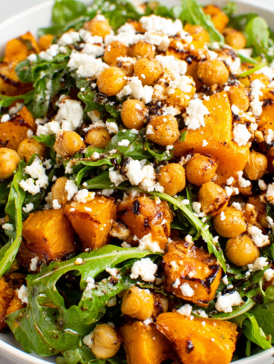 A salad with chickpeas, spinach, and feta cheese.