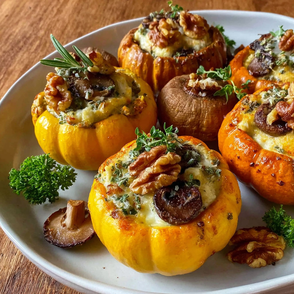 A plate of stuffed mini pumpkins.