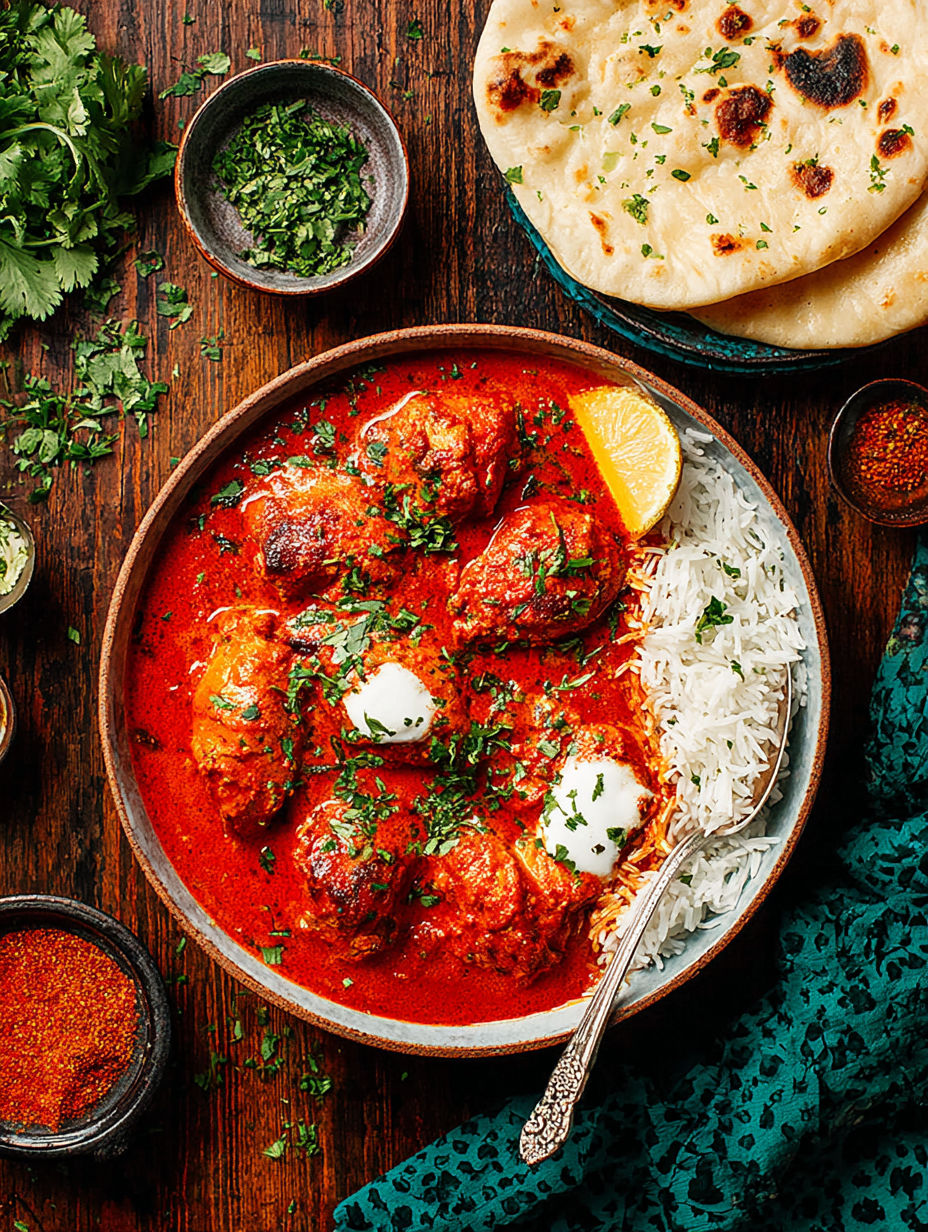 A bowl of chicken with rice and sauce.