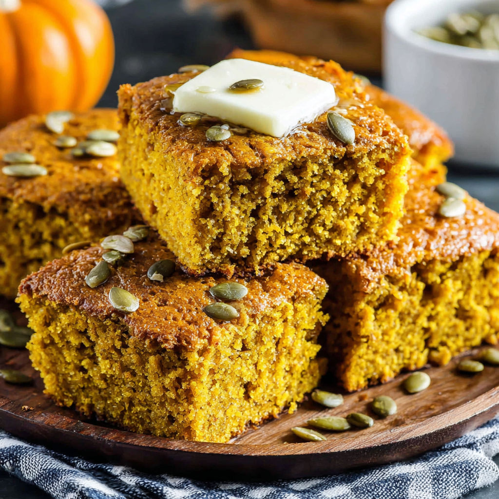 A stack of pumpkin maple cornbread.