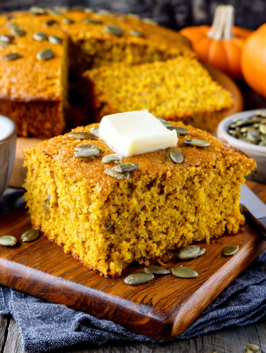 A slice of pumpkin maple cornbread.