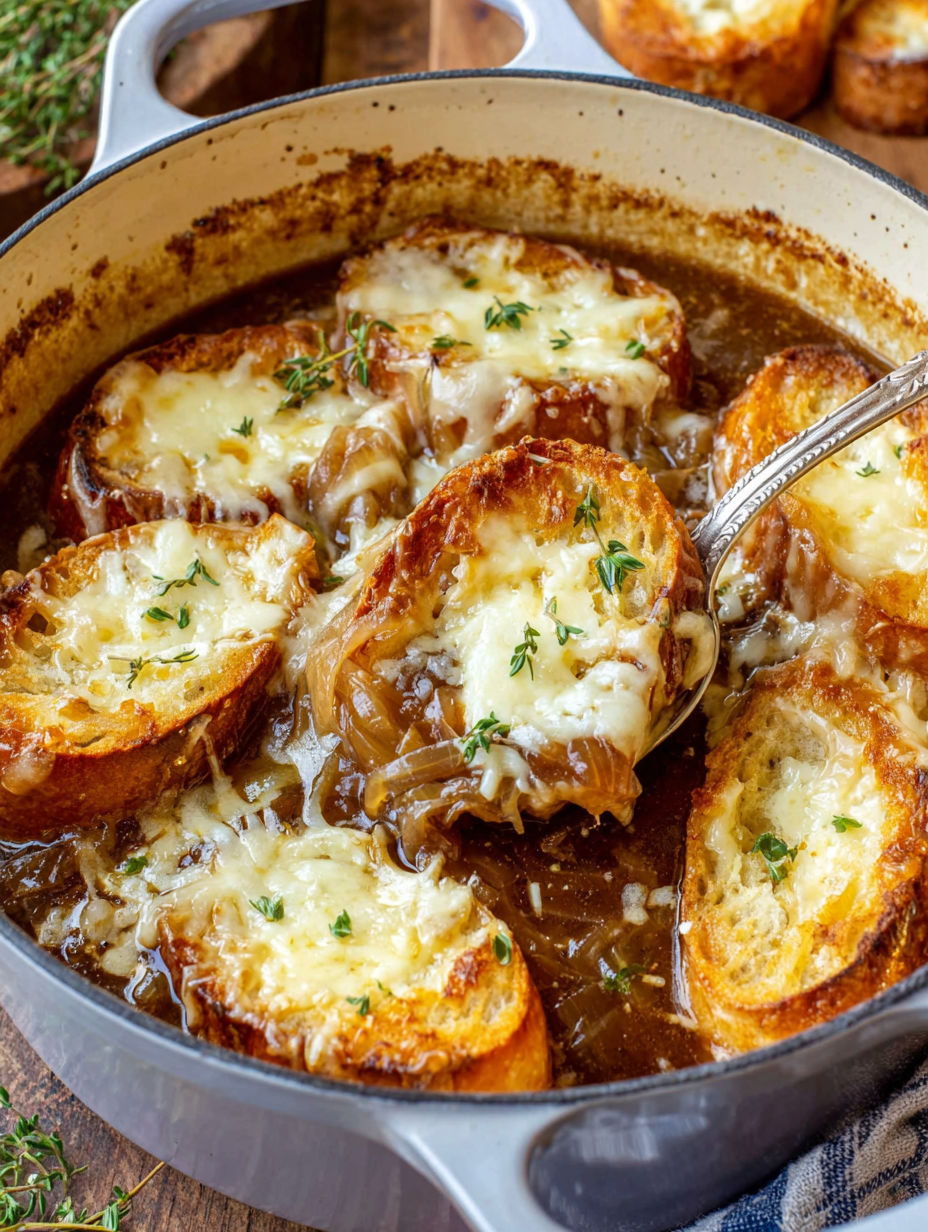 French onion soup with bread.