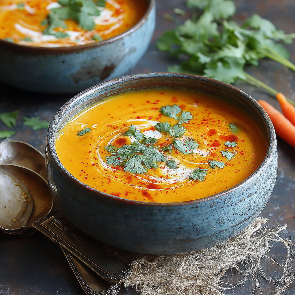 A bowl of spicy carrot ginger soup.