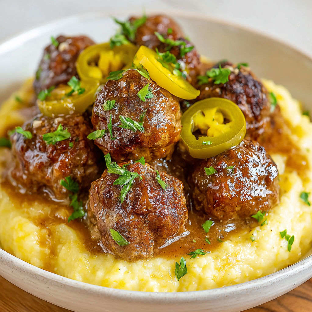 A bowl of meatballs with peppers and onions.