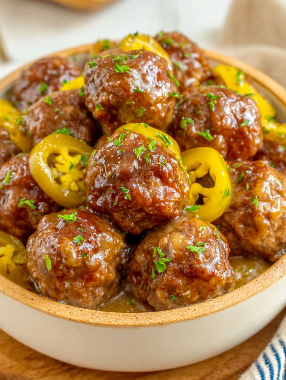 A bowl of meatballs with peppers and onions.