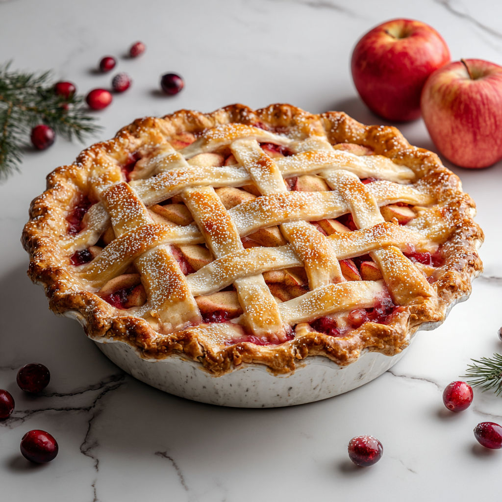 A pie with a cranberry topping.