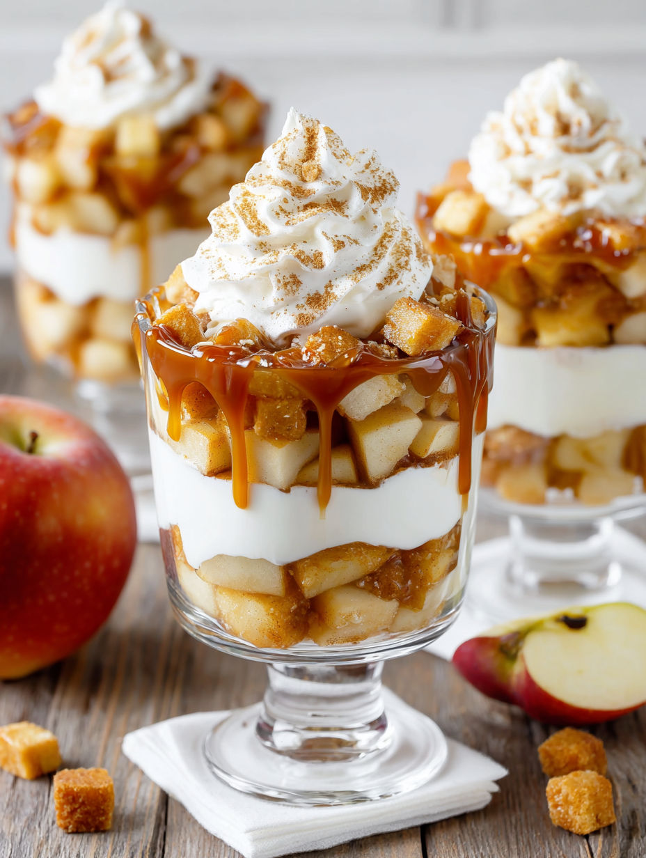 A glass of caramel apple trifle.