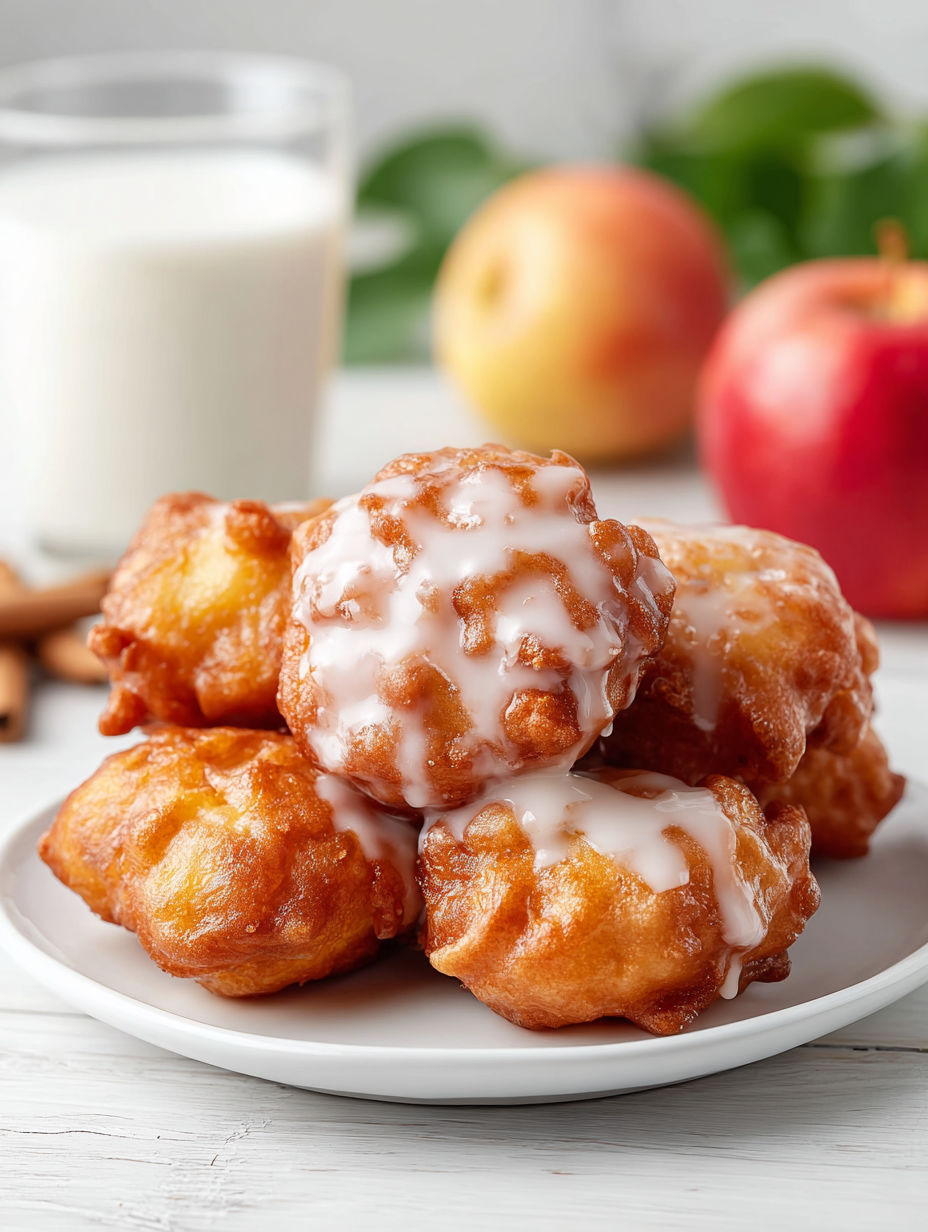 A plate of glazed apple fritters.