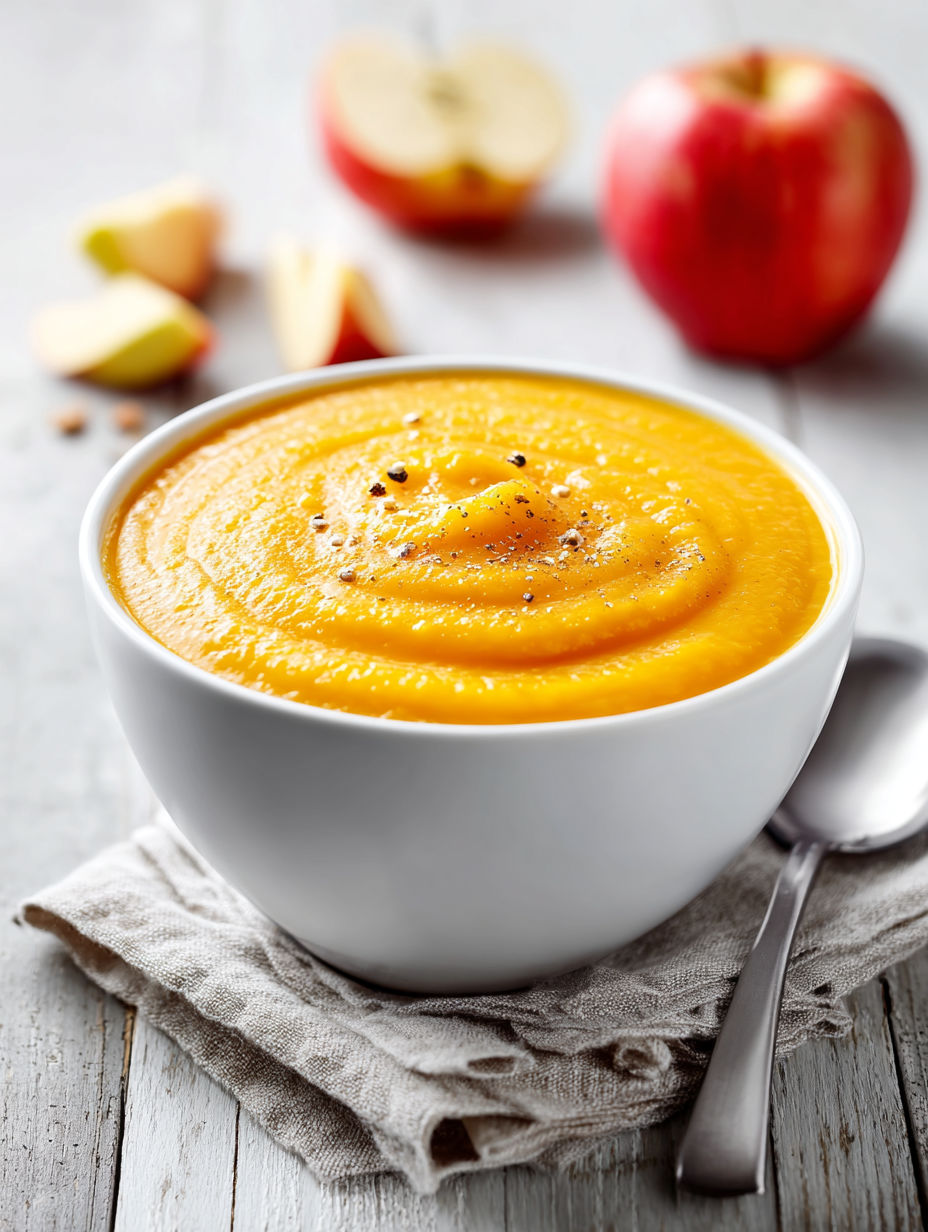 A bowl of butternut squash apple soup.
