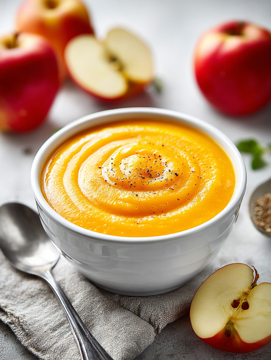 A bowl of butternut squash apple soup.