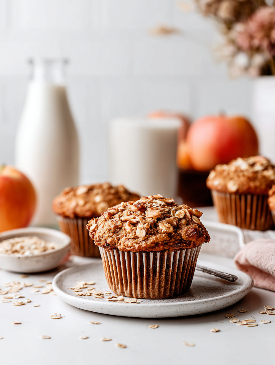 A plate of apple oatmeal muffins.