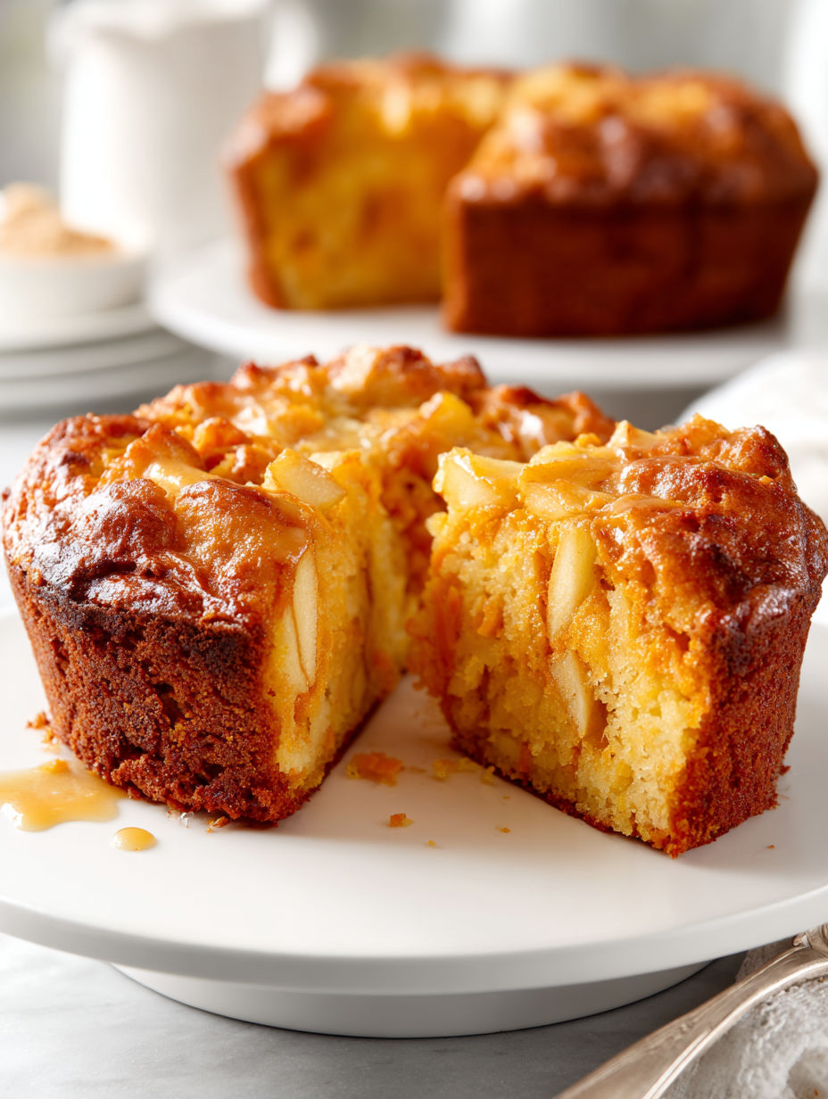A slice of sweet potato apple cake on a plate.