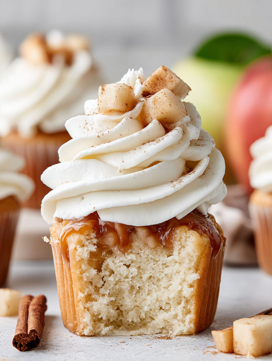 A cupcake with a whipped cream topping and a caramel drizzle.