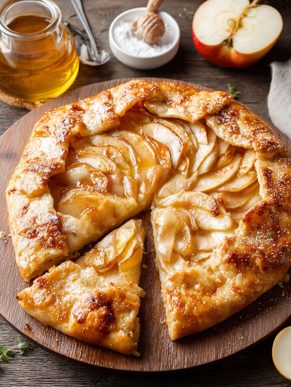 A slice of a honey apple galette.