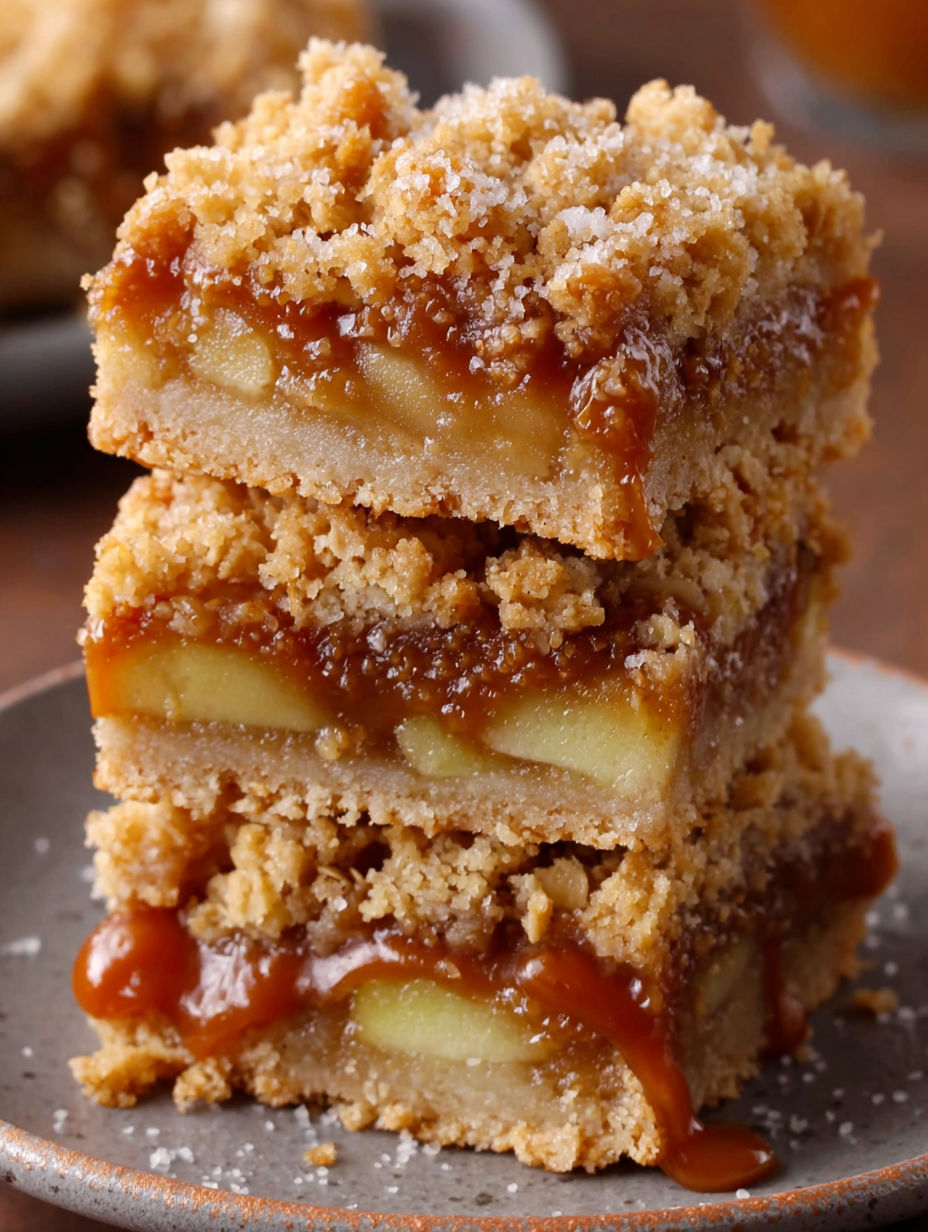 Salted caramel apple crumble bars.