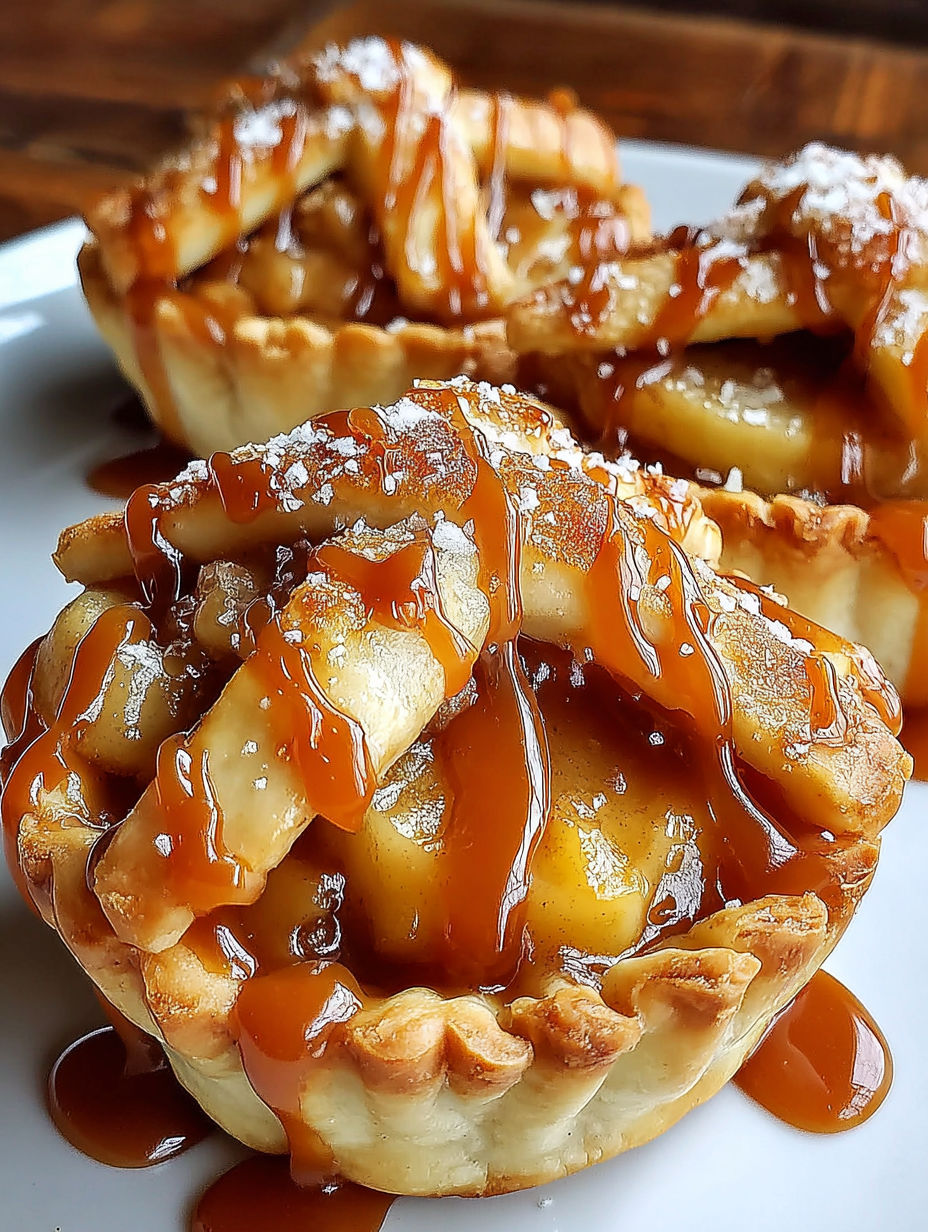 Salted caramel apple mini pies for cozy fall evenings.