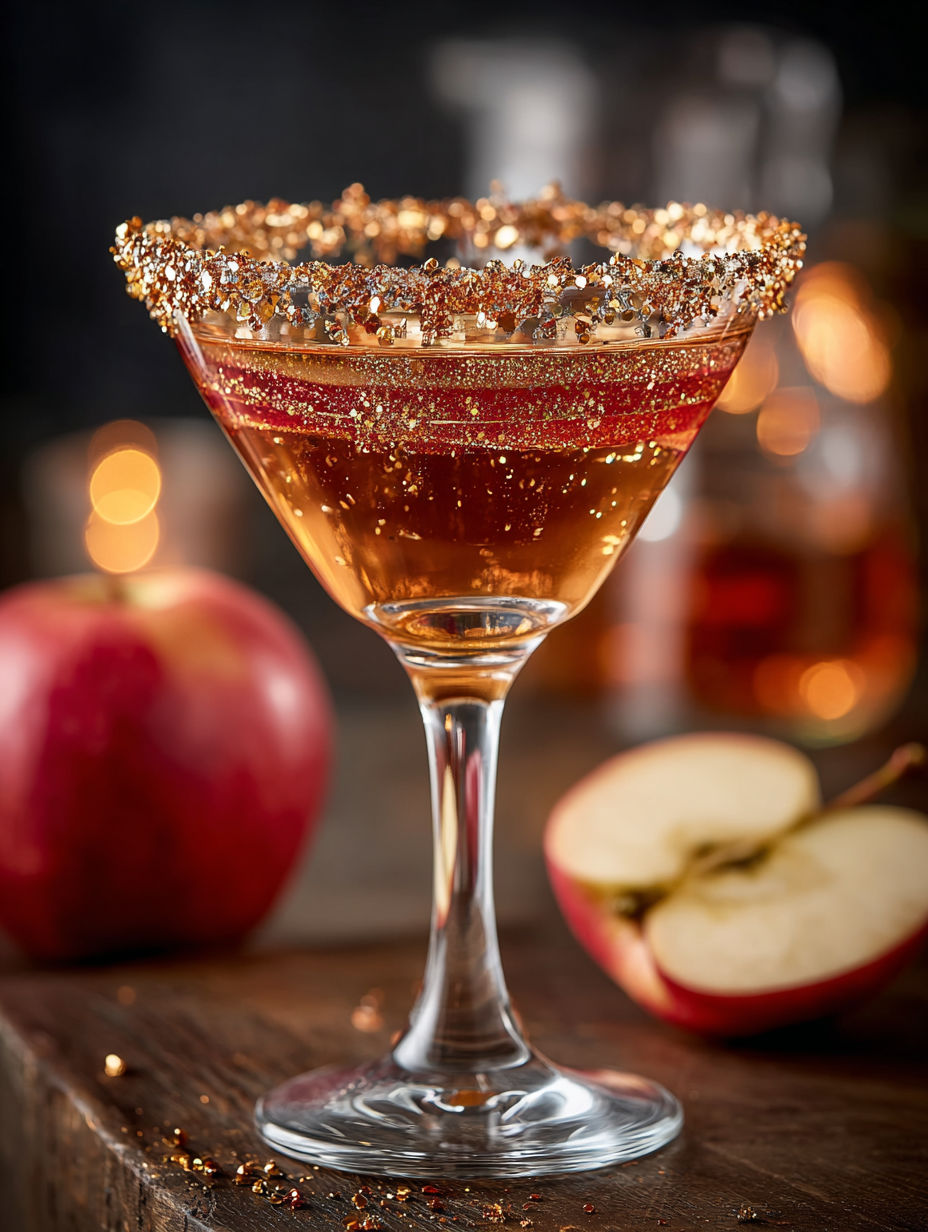 A glass of a Cursed Apple Martini.