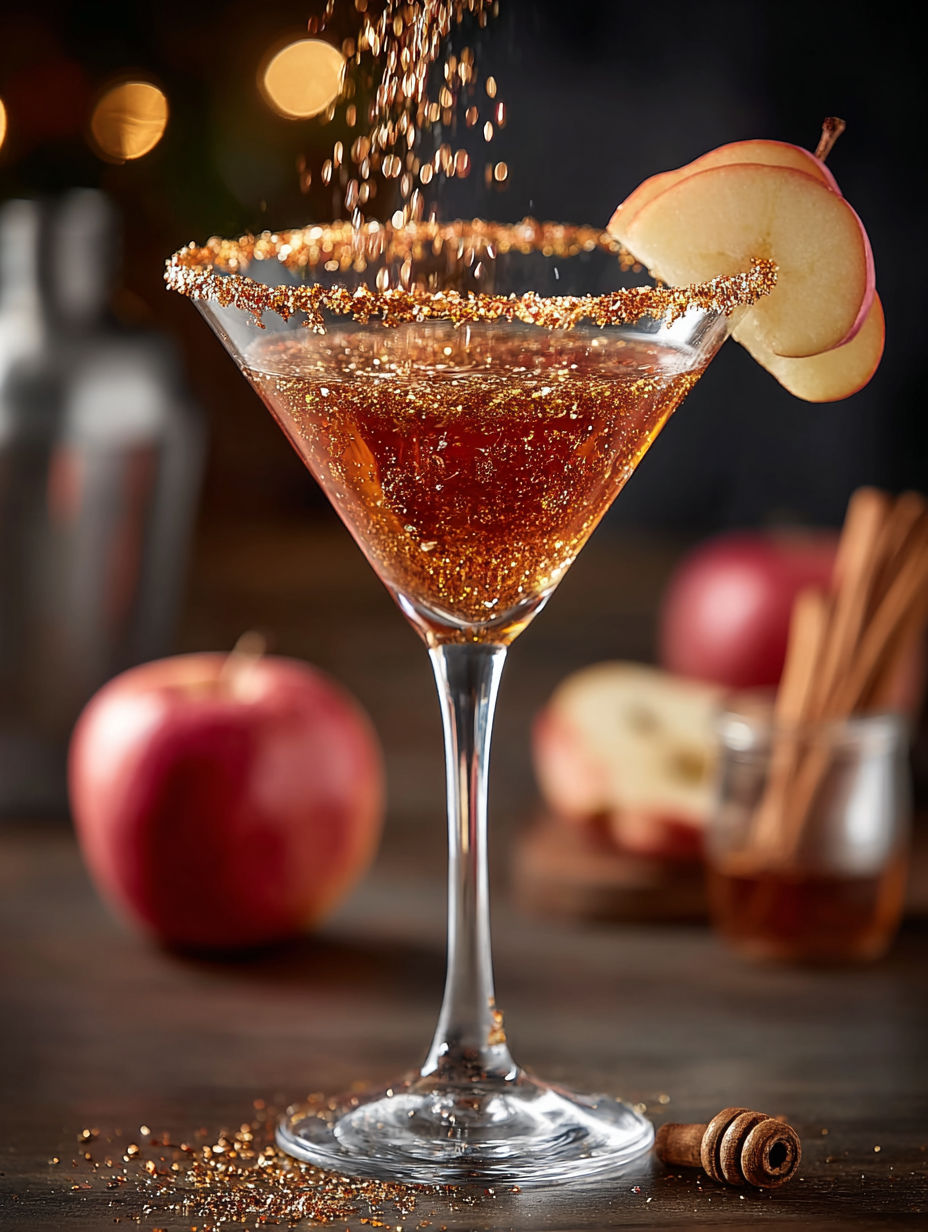 A glass of a Cursed Apple Martini.