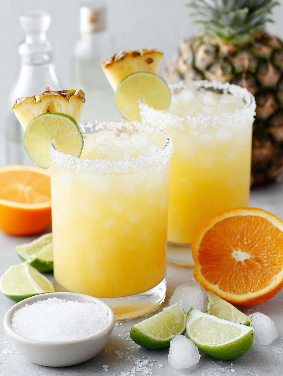 Two glasses of Cinco De Drinko are on a table.