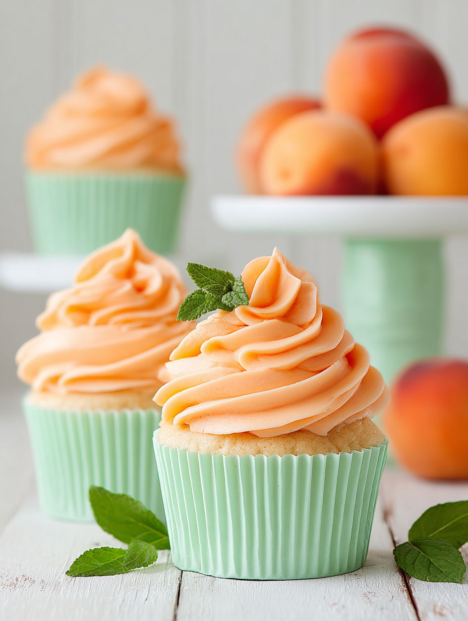 Peach cupcakes with peach purée buttercream.